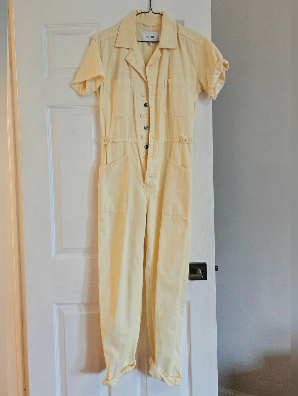 Pistola Pale Yellow Short-Sleeve Utility Jumpsuit XS